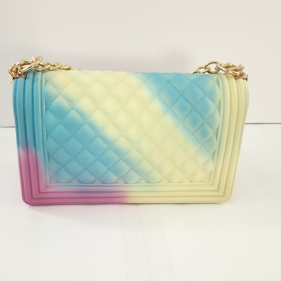 Caleesa Quilted Rainbow Color Crossbody Jelly Women's Rectangle Bag Purse - Picture 4 of 7